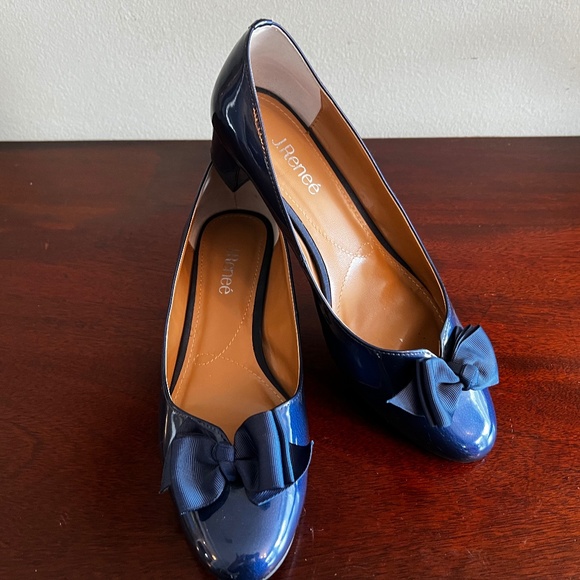 J Renee Block Heel Blue Patent Dress Shoe, Size 11 W - Picture 1 of 7